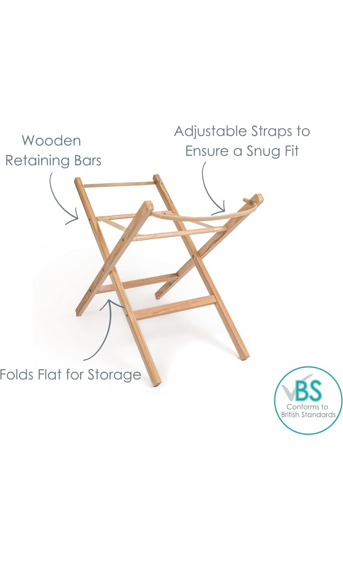 Crochet Moses Basket Set Solid Vanilla with 2 nr tassles vanilla - natural wood rocking stand (CL)