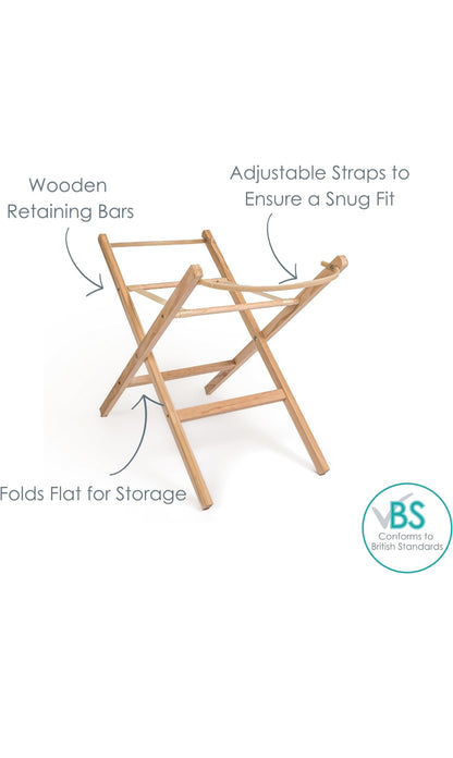 Crochet Moses Basket Set Solid Vanilla with 2 nr tassles vanilla - natural wood rocking stand (CL)